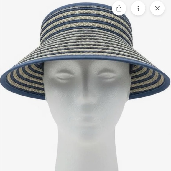 Eric Javits Brooke Blue Cream  Mix Wide Brim Packable Visor Hat - Picture 8 of 8
